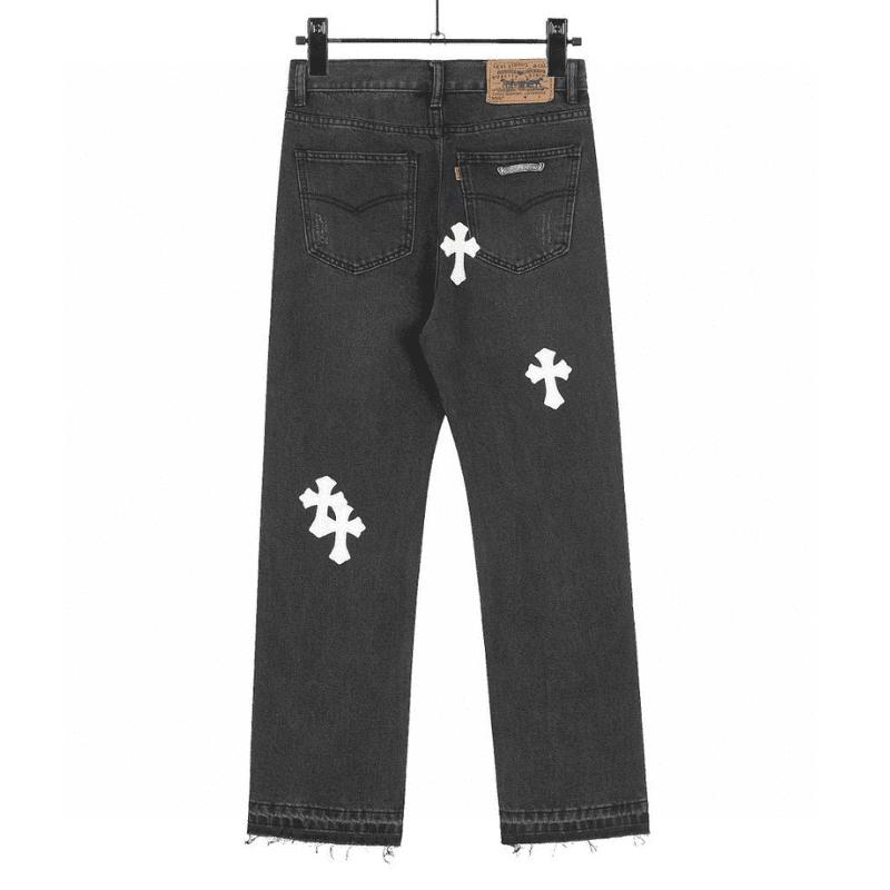 Calça Chrome Hearts Jeans Cross Patches Black White