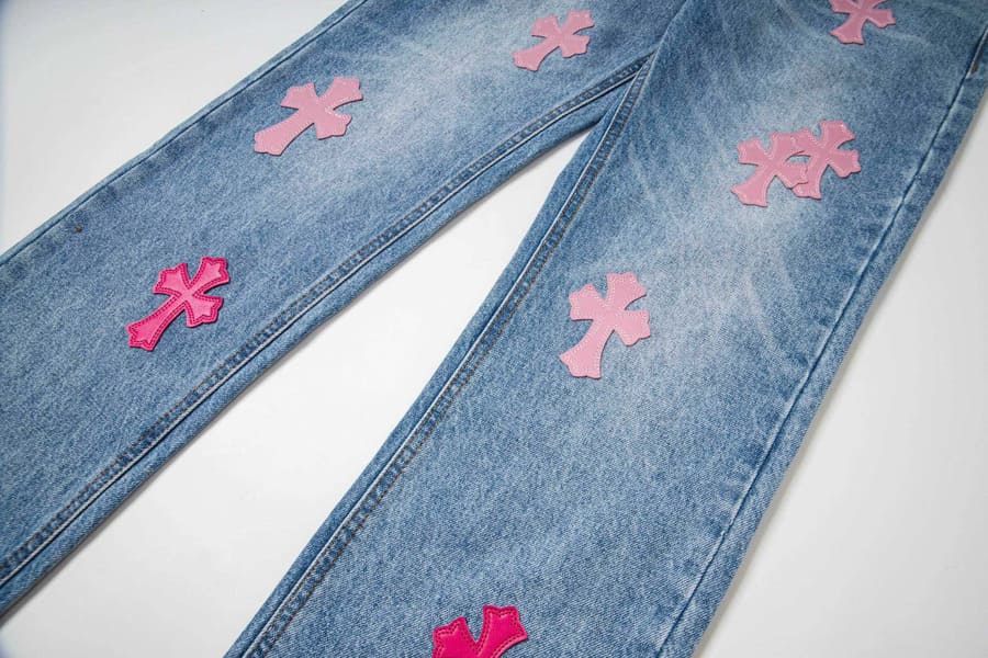 Calça Jeans Chrome Hearts Patches Cross Pink