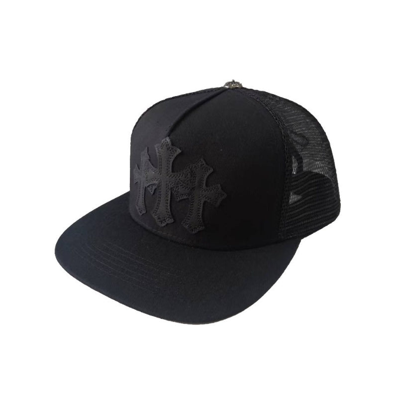 Boné Chrome Hearts Trucker Leather Cross Preto