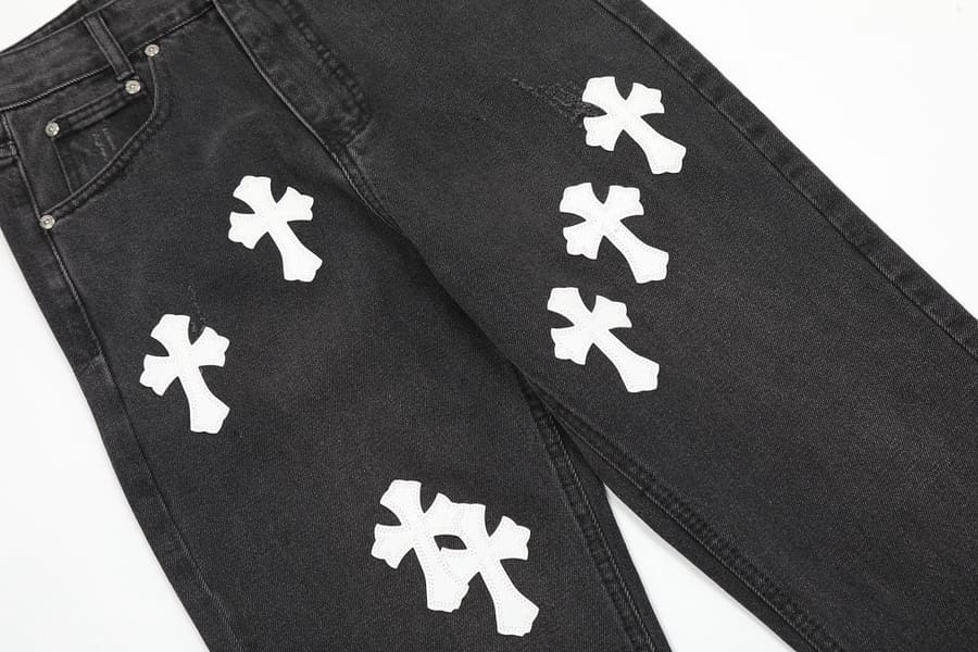 Calça Chrome Hearts Jeans Cross Patches Black White