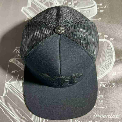 Boné Chrome Hearts Trucker Leather Cross Preto
