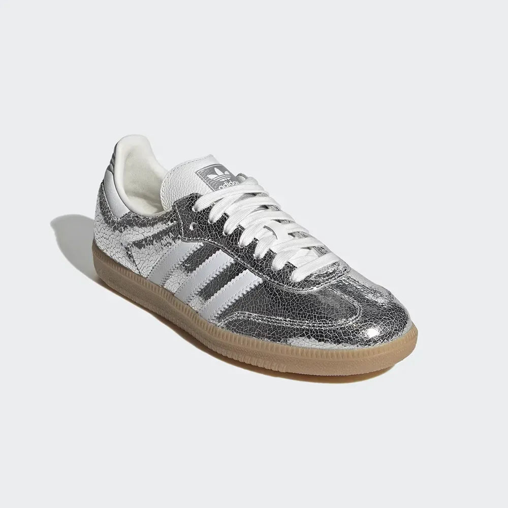 SAMBA OG Silver Metallic Cracked Leather–Confortável