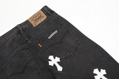 Calça Chrome Hearts Jeans Cross Patches Black White