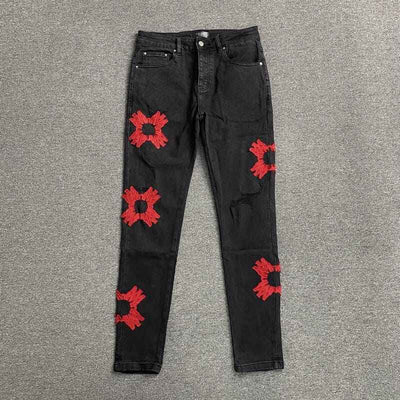 Calça Amiri Jeans Logo Preta/Vermelha
