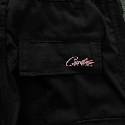 Calça Corteiz Cargo Preta e Rosa